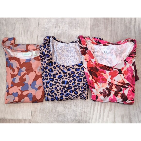 Lot Of 3 LOGO by Lori Goldstein Size S Sleeveless Tunic Tops Camo Animal Print - Picture 1 of 13